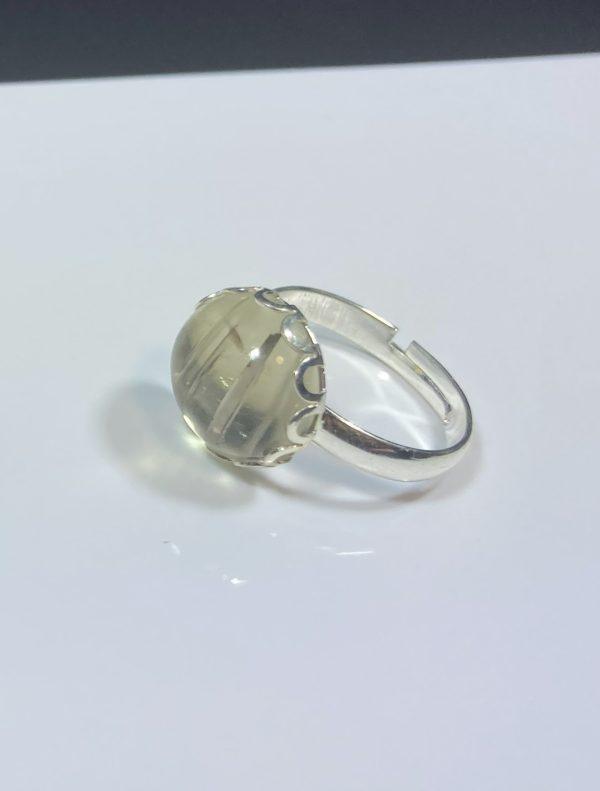 Silver colored Brass ring with 12mm Round Zultanite Cabochon Cut