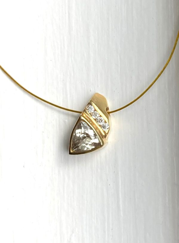 Gold Plated Pendant Bezel Set, 6mmTrilliant Cut Zultanite® Gemstone, and four small Diamonds